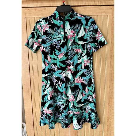 Tommy Bahama Golf Tennis Dress With Shorts Zip Neck Black Floral Print NWT Small - Picture 2 of 7